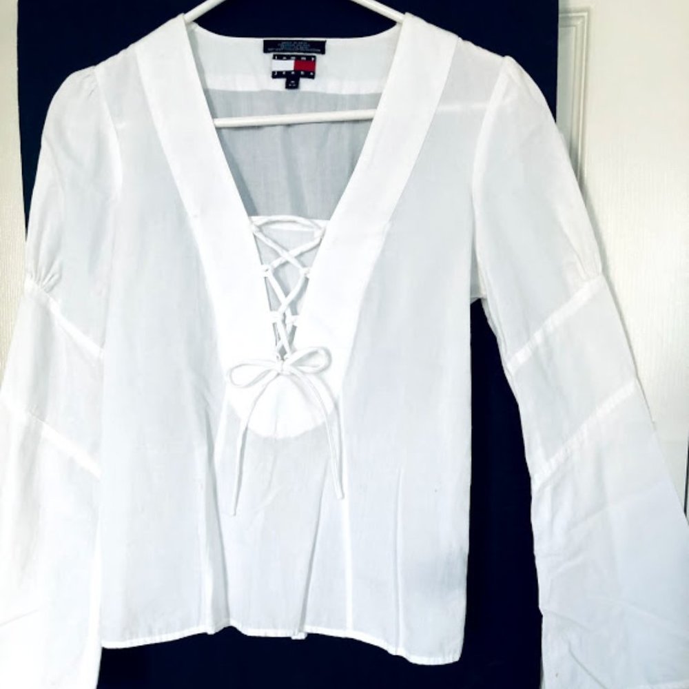TOMMY HILFIGER White cotton long sleeve top M NWOT